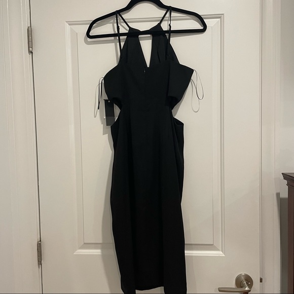 NWT AQUA Midi Length Keyhole Little Black Dress - Picture 3 of 6